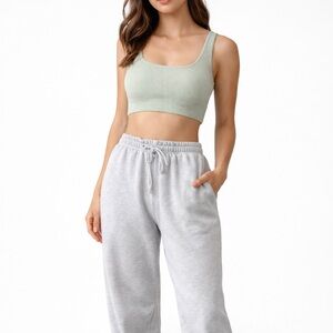 Donni Thermal Bra Top Sage Soft Waffle Knit Lounge Crop Bralette Minimalist